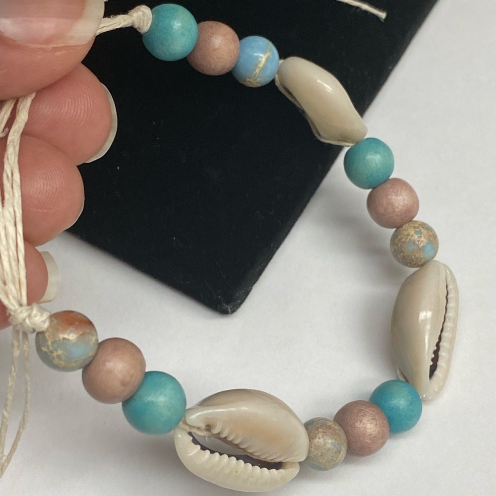 Unisex Tie on Jasper and Wood Beaded Hemp Bracelet or Anklet